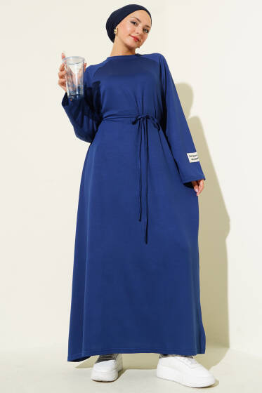 Loyşa Kol Armalı İp Kuşaklı Elbise Lacivert - Elbise