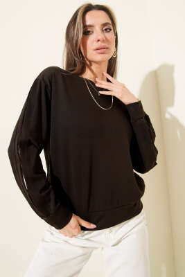 Loyşa Kol Detaylı Sweatshirt Acı Kahve - Kadın Giyim Modelleri