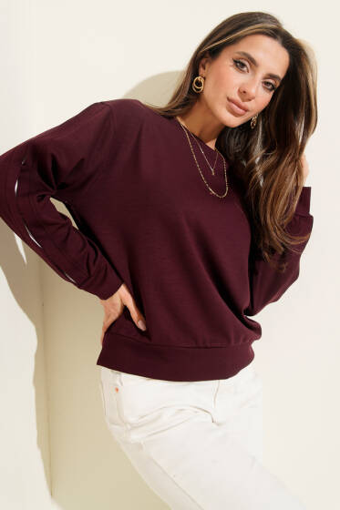Loyşa Kol Detaylı Sweatshirt Mürdüm - Kadın Giyim Modelleri