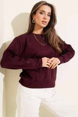 Loyşa Kol Detaylı Sweatshirt Mürdüm - Kadın Giyim Modelleri