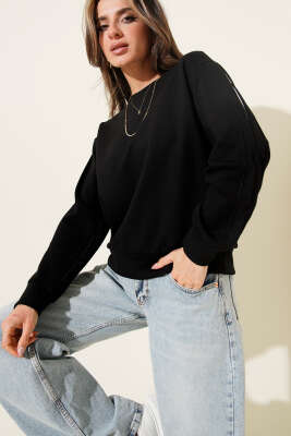 Loyşa Kol Detaylı Sweatshirt Siyah - HELLIE