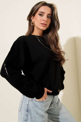 Loyşa Kol Detaylı Sweatshirt Siyah - Kadın Giyim Modelleri