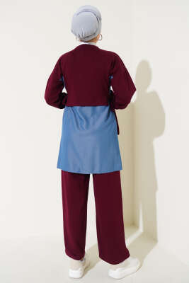 Loyşa Kot Garnili Bağlamalı İkili Takım Bordo - İkili Takım