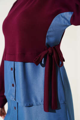 Loyşa Kot Garnili Bağlamalı İkili Takım Bordo - İkili Takım