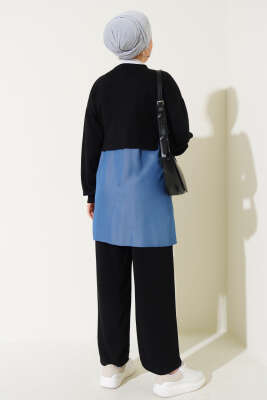 Loyşa Kot Garnili Bağlamalı İkili Takım Siyah - İkili Takım