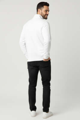 Loyşa Kumaş Yarım Fermuar Erkek Sweatshirt Ekru - Erkek Sweatshirt