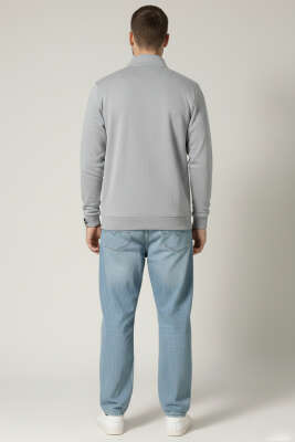 Loyşa Kumaş Yarım Fermuar Erkek Sweatshirt Gri - Erkek Sweatshirt