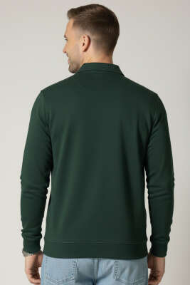 Loyşa Kumaş Yarım Fermuar Erkek Sweatshirt Nefti - Erkek Sweatshirt