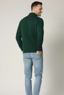 Loyşa Kumaş Yarım Fermuar Erkek Sweatshirt Nefti - Erkek Sweatshirt