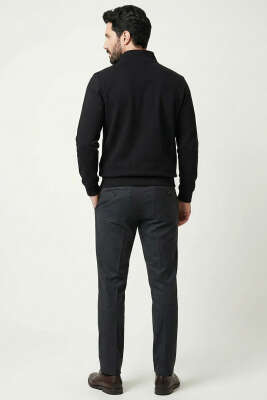 Loyşa Kumaş Yarım Fermuar Erkek Sweatshirt Siyah - Erkek Sweatshirt