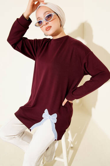 Loyşa Kurdele Nakış Detaylı Tunik Mürdüm - Tunik