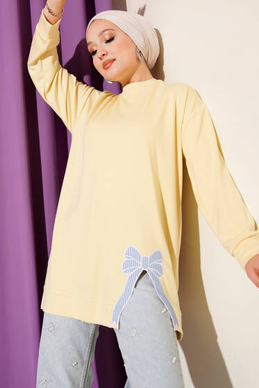 Loyşa Kurdele Nakış Detaylı Tunik Sarı - Tunik