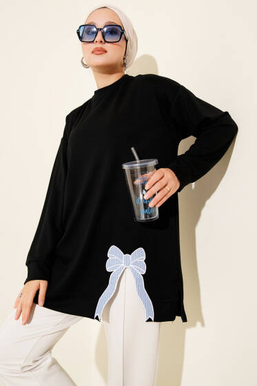 Loyşa Kurdele Nakış Detaylı Tunik Siyah - Tunik