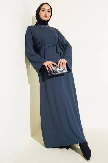 Loyşa Kuşaklı Basic Elbise Füme - Elbise