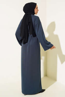 Loyşa Kuşaklı Basic Elbise Füme - Tesettür Elbise