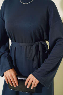 Loyşa Kuşaklı Basic Elbise Füme - Tesettür Elbise