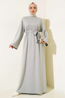 Loyşa Kuşaklı Basic Elbise Gri 