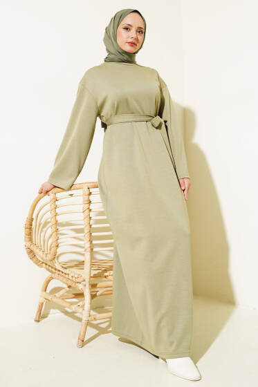 Loyşa Kuşaklı Basic Elbise Haki - Elbise
