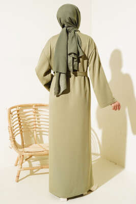 Loyşa Kuşaklı Basic Elbise Haki - Tesettür Elbise