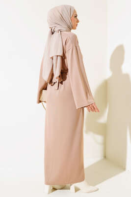 Loyşa Kuşaklı Basic Elbise Latte - Tesettür Elbise