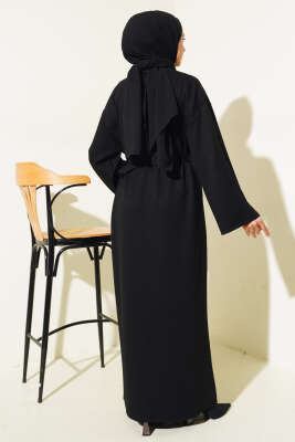 Loyşa Kuşaklı Basic Elbise Siyah - Tesettür Elbise