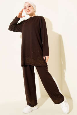 Loyşa Mini Taş Süslemeli İkili Takım Acı Kahve 