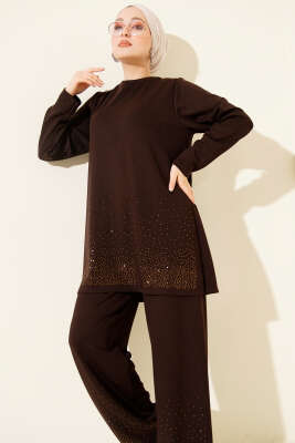 Loyşa Mini Taş Süslemeli İkili Takım Acı Kahve - İkili Takım