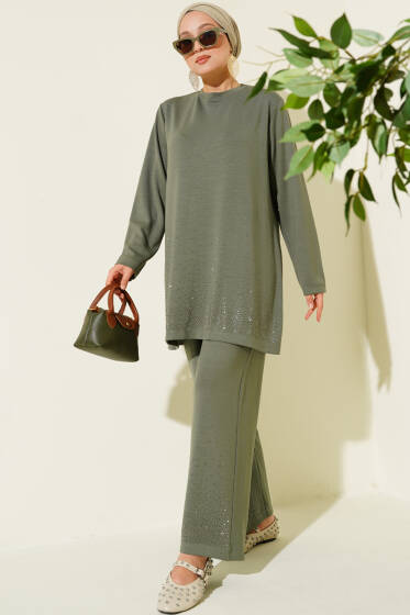 Loyşa Mini Taş Süslemeli İkili Takım Çağla Yeşili - İkili Takım