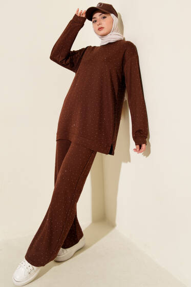 Loyşa Mini Taşlı Süslemeli İkili Takım Kahve - İkili Takım