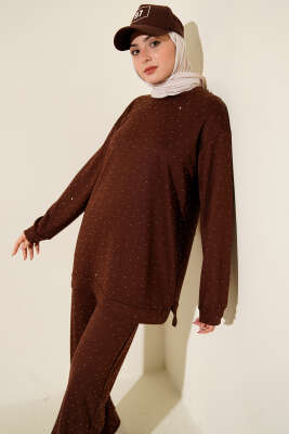 Loyşa Mini Taşlı Süslemeli İkili Takım Kahve - İkili Takım