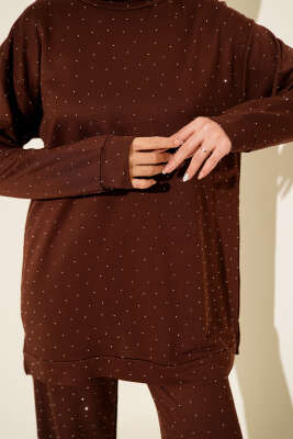 Loyşa Mini Taşlı Süslemeli İkili Takım Kahve - İkili Takım