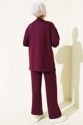 Loyşa Mini Taşlı Süslemeli İkili Takım Mürdüm - İkili Takım