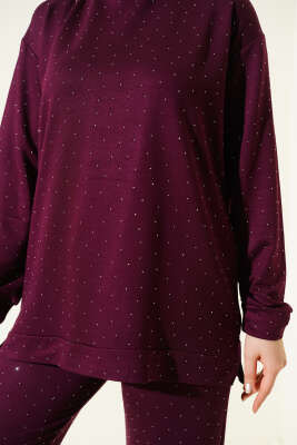 Loyşa Mini Taşlı Süslemeli İkili Takım Mürdüm - İkili Takım