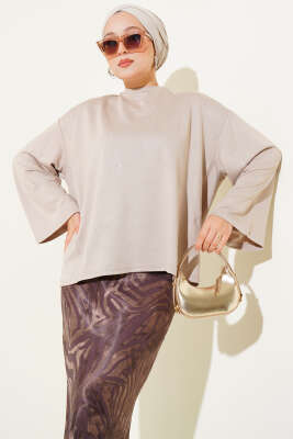 Loyşa Mini Yıldız Taşlı Bluz Bej - Yılın Fırsatı