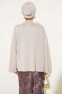 Loyşa Mini Yıldız Taşlı Bluz Bej - Yılın Fırsatı