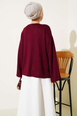 Loyşa Mini Yıldız Taşlı Bluz Bordo - Bluz