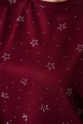 Loyşa Mini Yıldız Taşlı Bluz Bordo - Yeni Sezon Tesettür Bluz