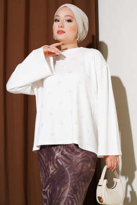 Loyşa Mini Yıldız Taşlı Bluz Ekru