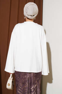 Loyşa Mini Yıldız Taşlı Bluz Ekru - Yılın Fırsatı