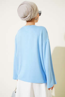 Loyşa Mini Yıldız Taşlı Bluz Mavi - Yılın Fırsatı