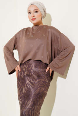 Loyşa Mini Yıldız Taşlı Bluz Vizon - Yılın Fırsatı