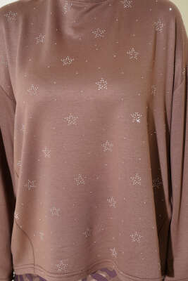 Loyşa Mini Yıldız Taşlı Bluz Vizon - Yılın Fırsatı