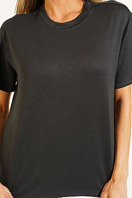 Loyşa Omuz Dikişli T-shirt Füme - Kadın Spor T-shirt
