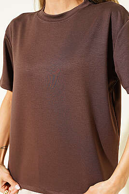 Loyşa Omuz Dikişli T-shirt Kahve - Kadın Spor T-shirt