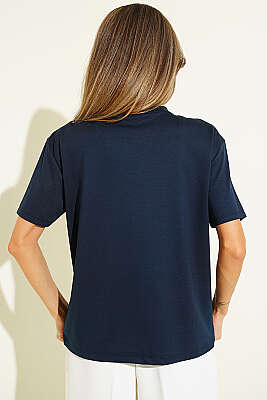 Loyşa Omuz Dikişli T-shirt Lacivert - Kadın Spor T-shirt