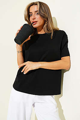 Loyşa Omuz Dikişli T-shirt Siyah - DESTİNA