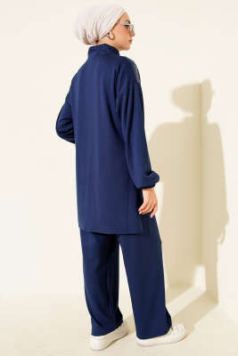 Loyşa Omuz Taşlı Fermuarlı İkili Takım İndigo - İkili Takım