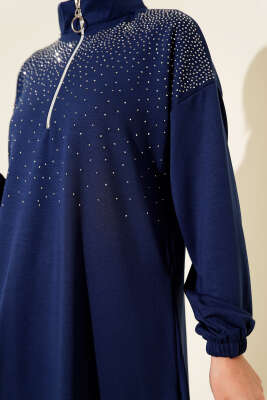 Loyşa Omuz Taşlı Fermuarlı İkili Takım İndigo - İkili Takım