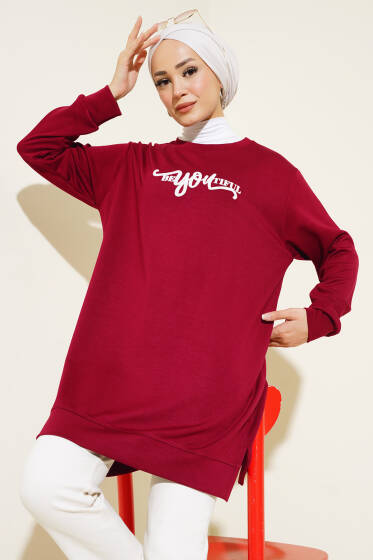 Loyşa Önü Baskılı Tunik Bordo - Tunik