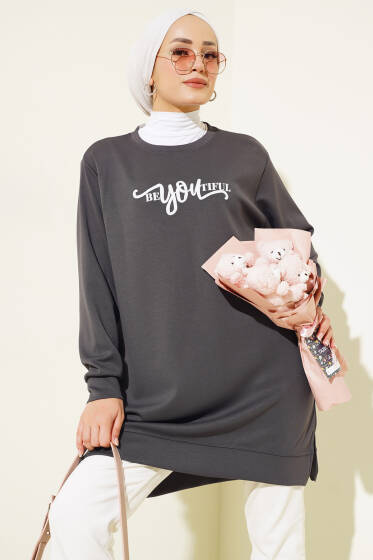 Loyşa Önü Baskılı Tunik Füme - Tunik